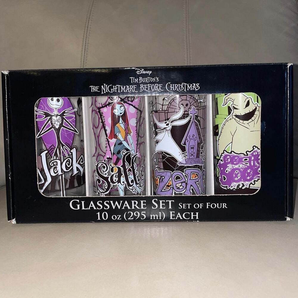 Disney The Nightmare Before Christmas 4-Piece Glassware Set Silver Buffalo 10 oz